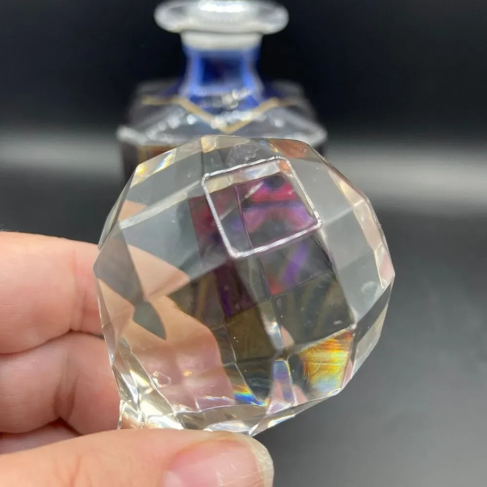 Vintage Pink & Purple Stained Glass Style Decanter - Breast Cancer Ribbon Motif